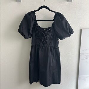 Gianni Bini Black Puff-Sleeve Mini Dress with Ruffle Neckline